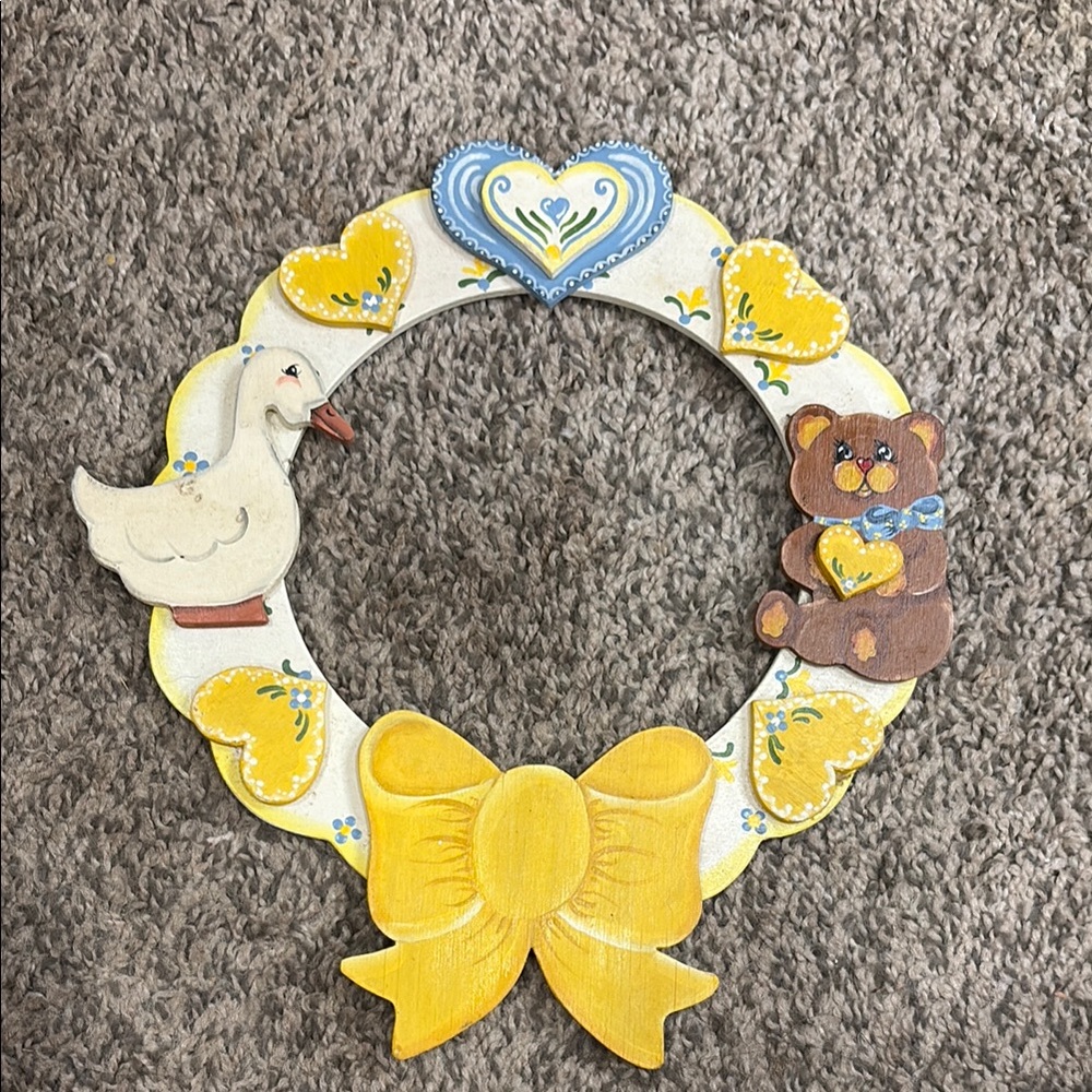 Yellow Heart Wreath with Duck and Bear